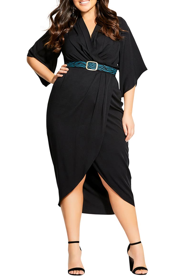 Faux Wrap Dress, Main, color, BLACK
