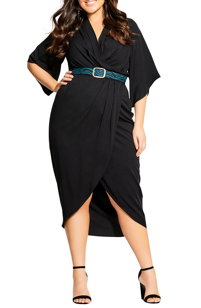 City Chic Faux Wrap Dress, Main, color, 