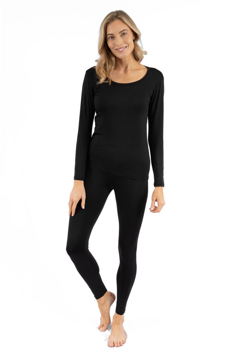 Leveret Women
s Solid Thermal Pajama Set, Main, color, Black