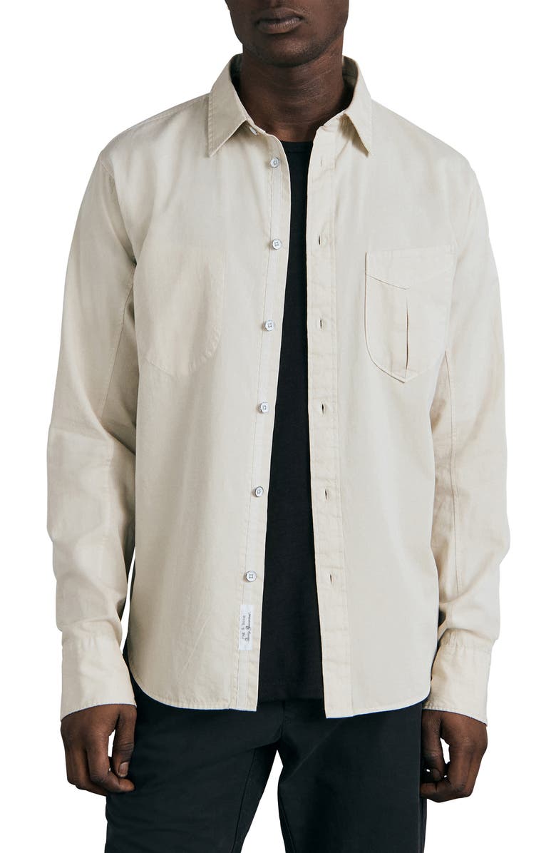 rag & bone Arrow Garment Dyed Cotton Blend Button-Up Shirt, Main, color, 