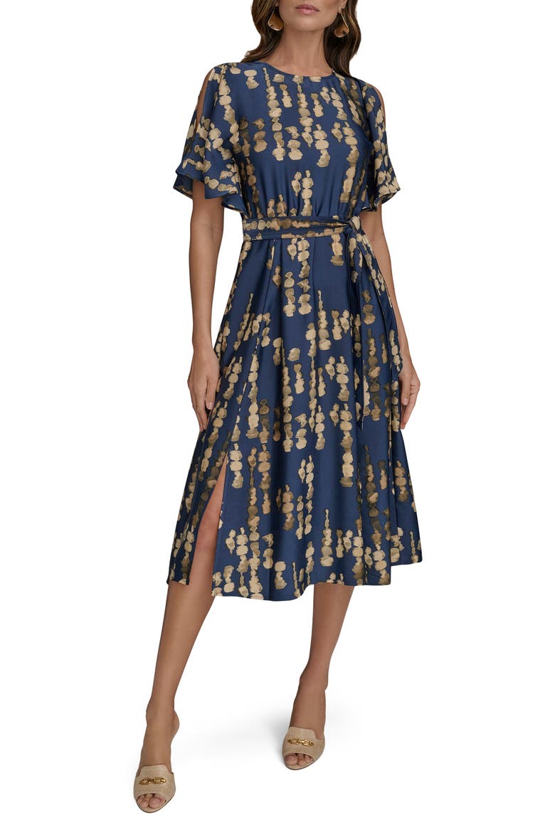 Abstract Print Cold Shoulder Midi Dress, Main, color, ECLIPSE MULTI