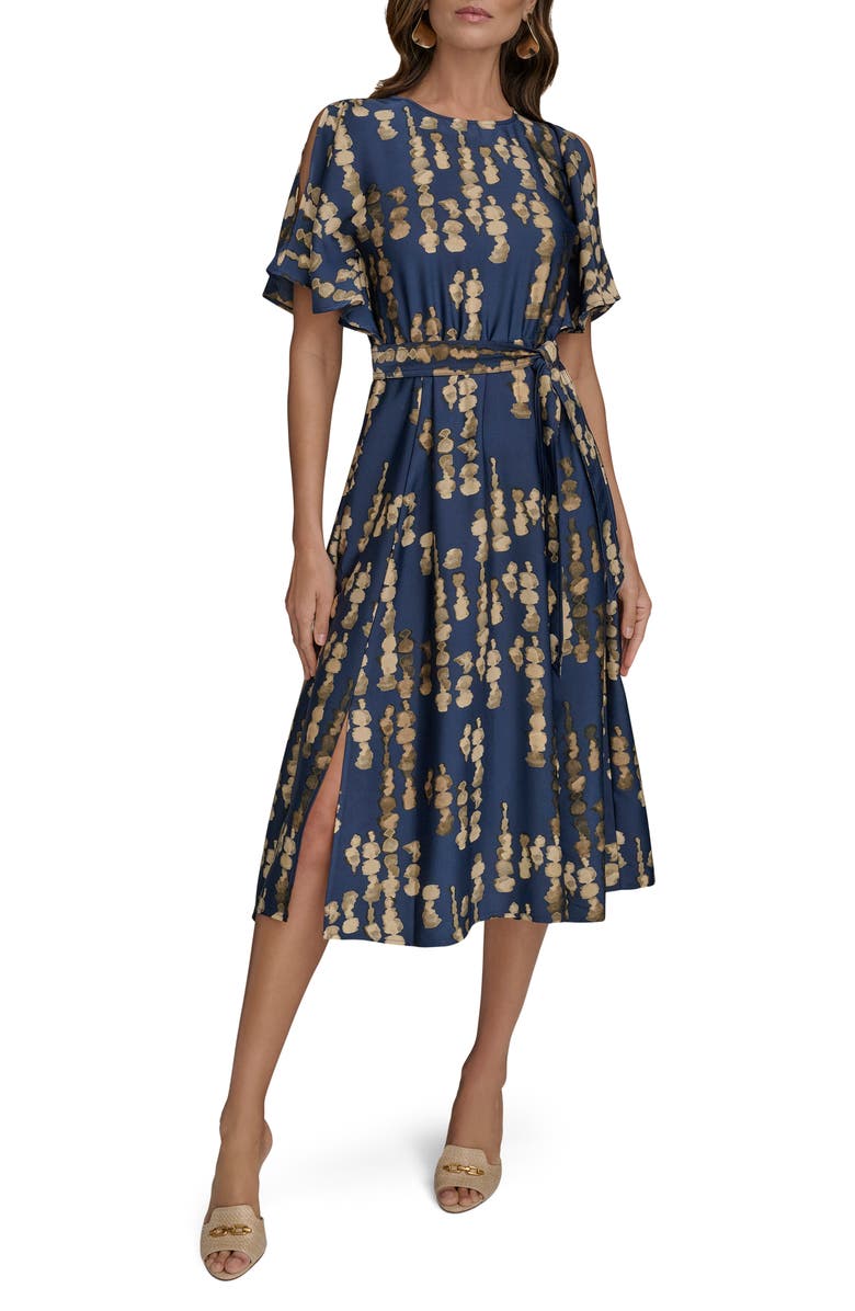 Donna Karan New York Abstract Print Cold Shoulder Midi Dress, Main, color, Eclipse Multi