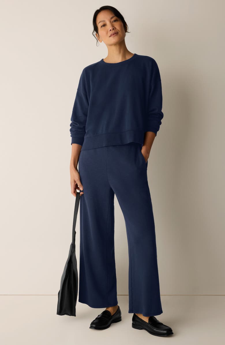 Eileen Fisher Wide Leg Organic Cotton Terry Pants, Alternate, color, Ink