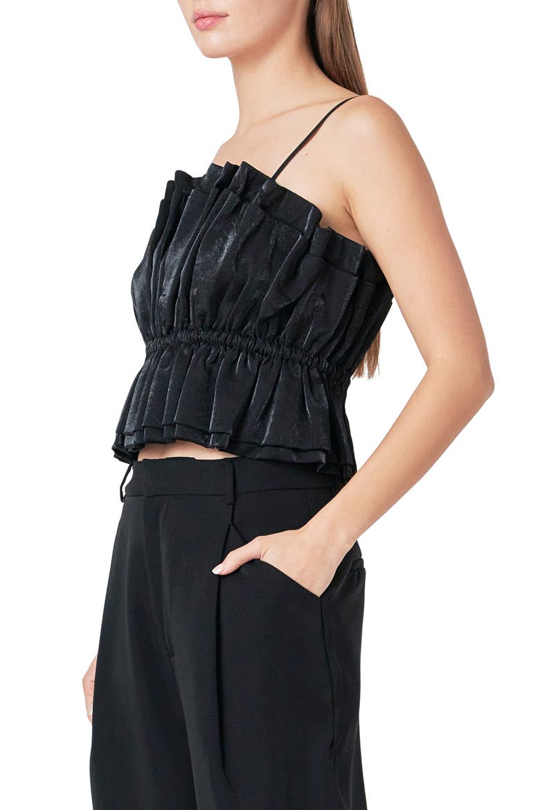 Sheen Ruffled<br />Crop Camisole, Alternate, color, BLACK