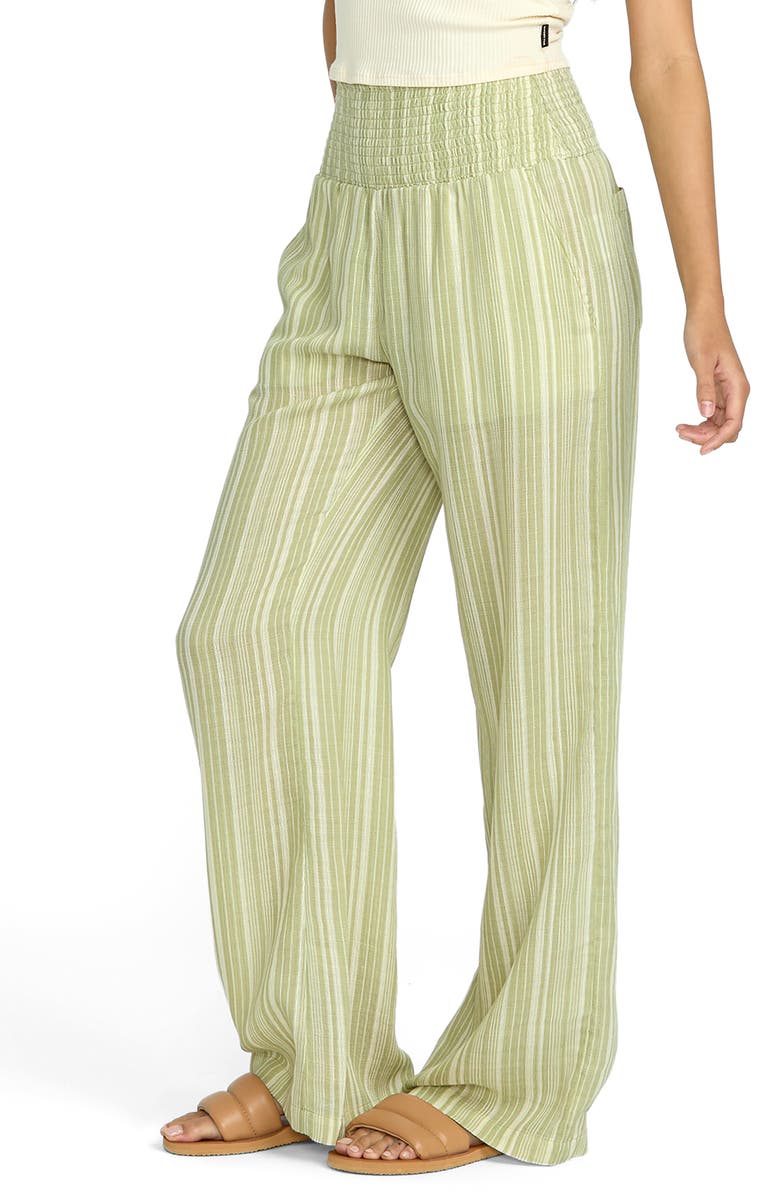 Billabong New Waves Stripe Smock Waist Cotton Gauze Pants, Alternate, color, Avocado