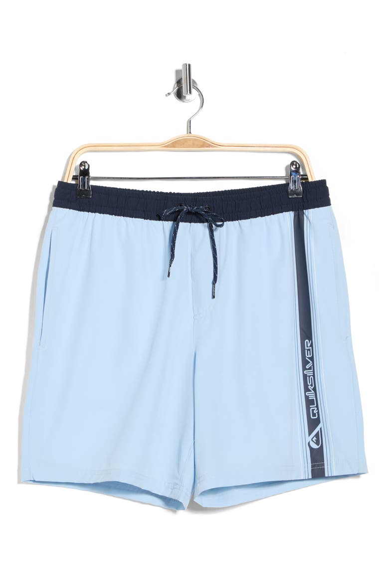 Trade Logo Stripe Volley Swim Shorts, Alternate, color, SKYWAY