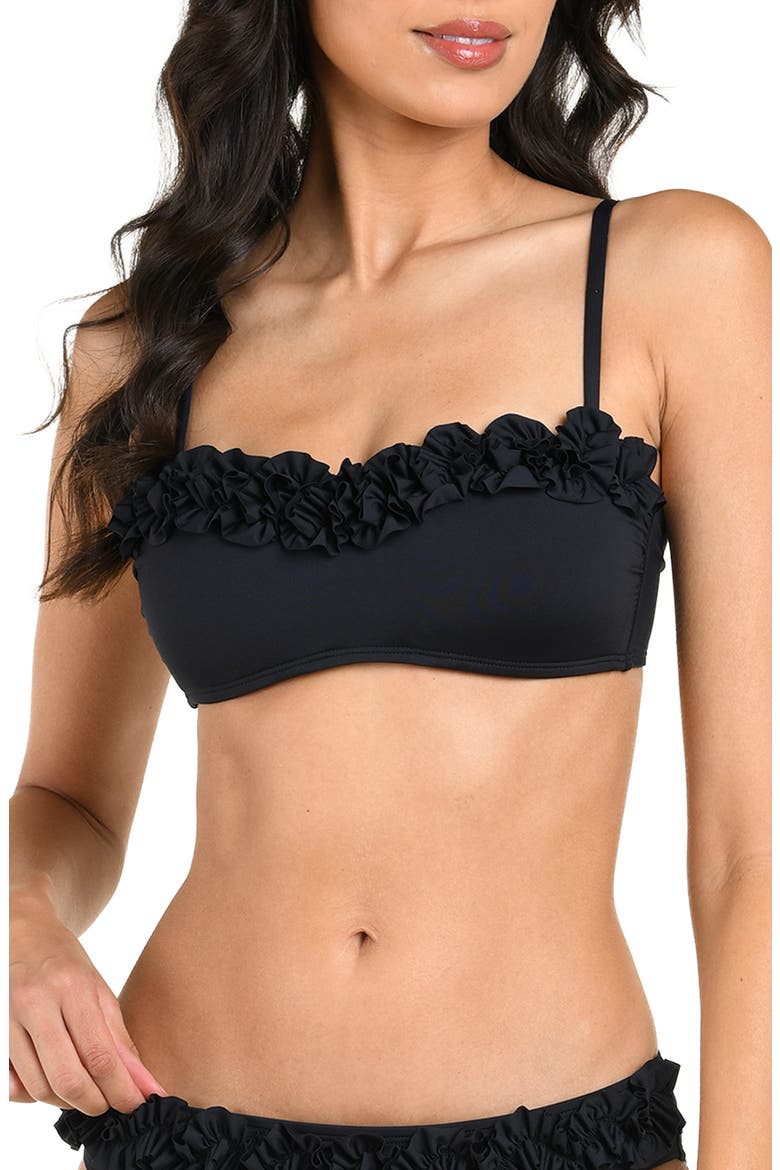 Island Ruffle Bandeau Bikini Top, Main, color, BLACK