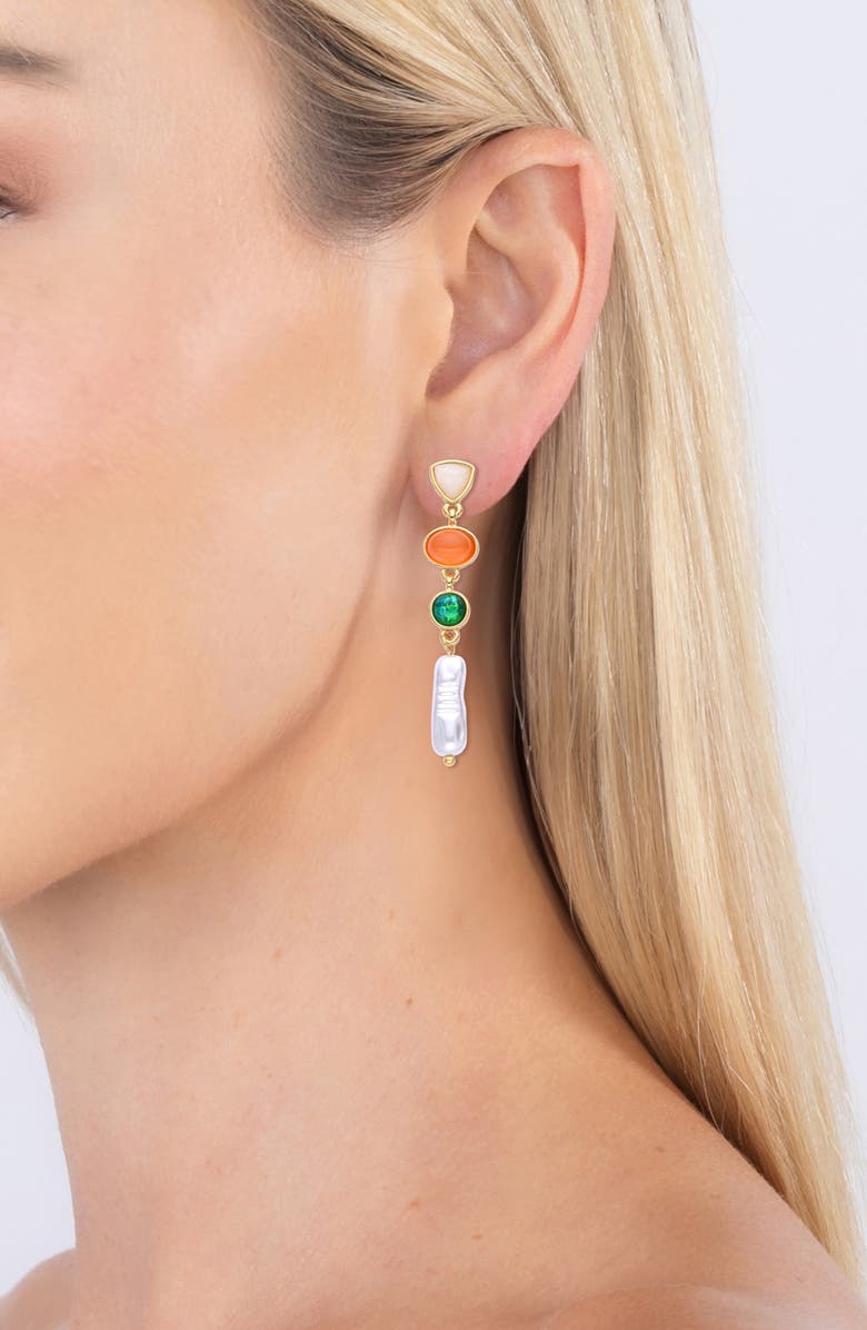 EYE CANDY LOS ANGELES Louise Mixed Stone & Imitation Pearl Linear Drop Earrings, Alternate, color, Gold
