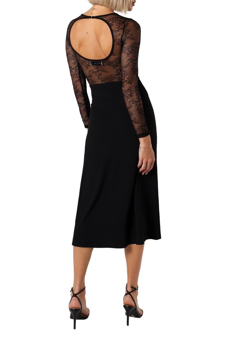 Addams Long Sleeve Lace Inset Midi Dress, Alternate, color, BLACK