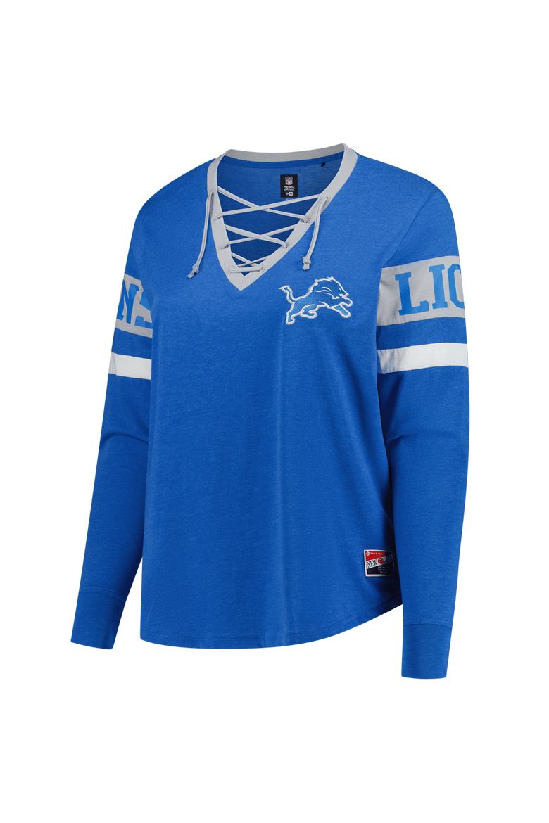 Women's New Era Blue Detroit Lions Plus Size Throwback Lace-Up Long Sleeve T-Shirt, Alternate, color, Blue