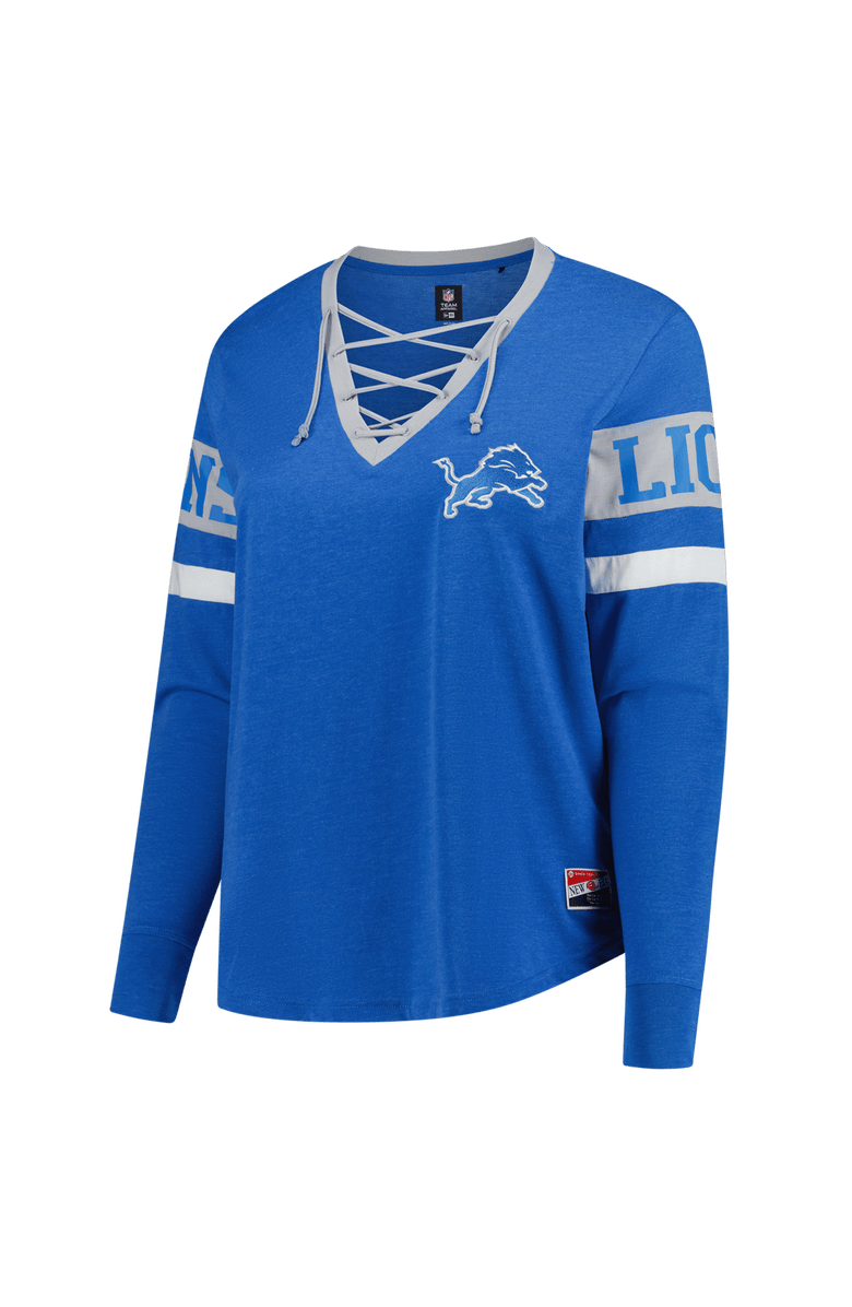 New Era Women's New Era Blue Detroit Lions Plus Size Throwback Lace-Up Long Sleeve T-Shirt, Alternate, color, Blue