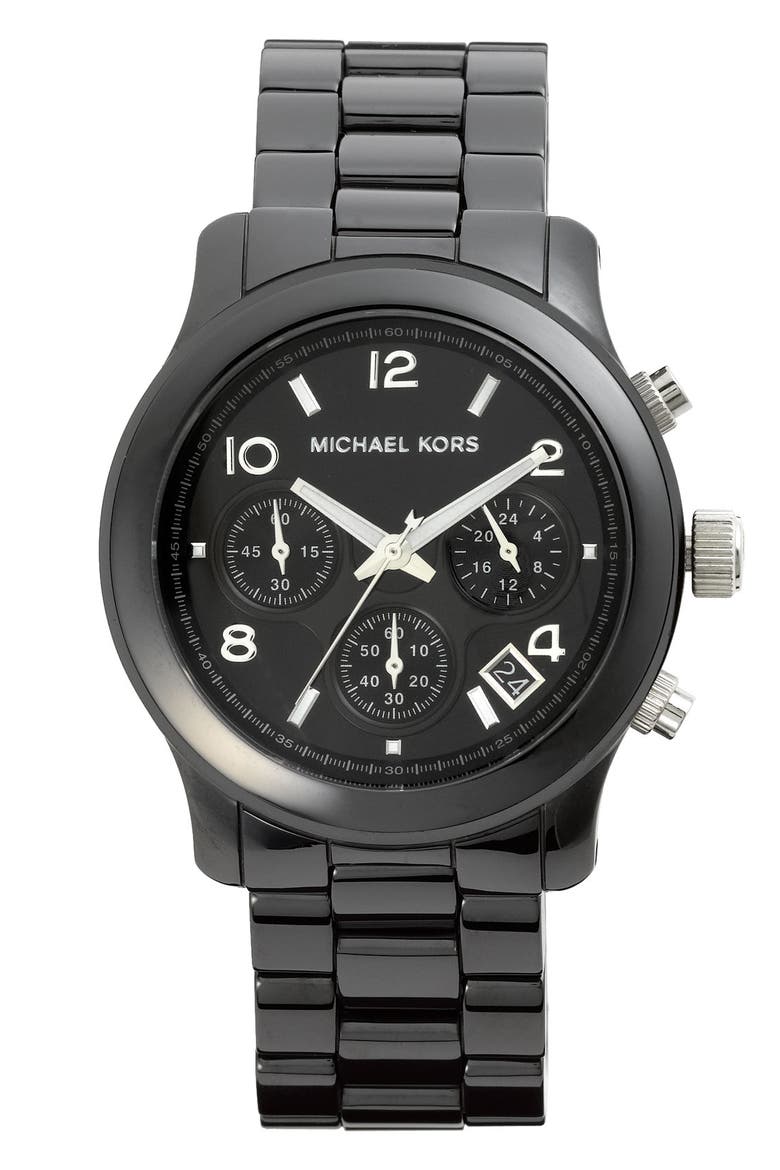Michael Kors 'Runway Ceramic' Watch, 40mm, Main, color, BLACK