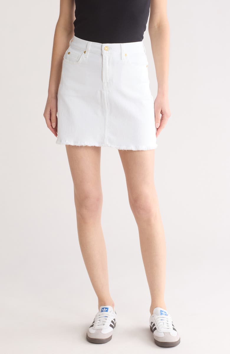 7 For All Mankind A-Line Cutoff Denim Skirt, Main, color, White Twill
