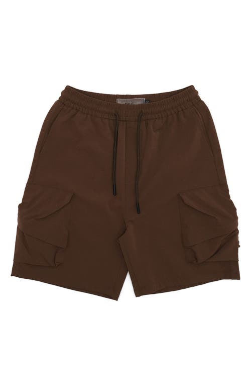 STUDENTS Numeric Baggy Stretch Nylon Drawstring Cargo Shorts in Brown 