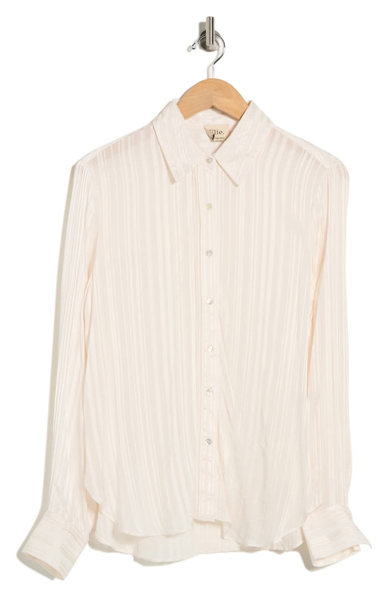 T Tahari Sheer Stripe Pintuck Button-Up Shirt, Alternate, color, Cream