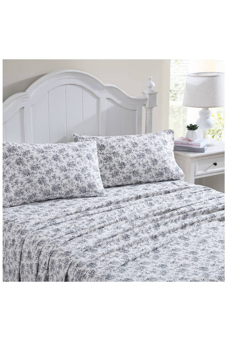 Faye Toile Cotton Flannel Sheet Set, Alternate, color, BLACK