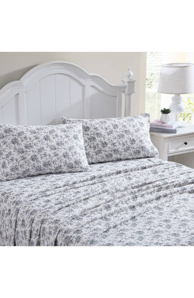 Laura Ashley Faye Toile Cotton Flannel Sheet Set, Alternate, color, Black
