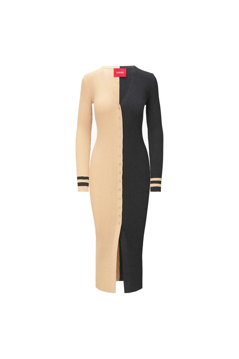 Women's STAUD Gold/Black New Orleans Saints Shoko Knit Button-Up Sweater Dress, Alternate, color, Gold