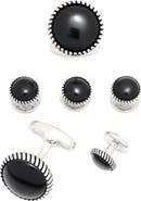 Link Up Classic Round Gemstone Cufflinks and Tuxedo Studs with Textured Border