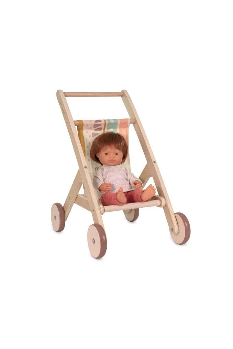 Wooden Doll Stroller, Alternate, color, Beige Multi