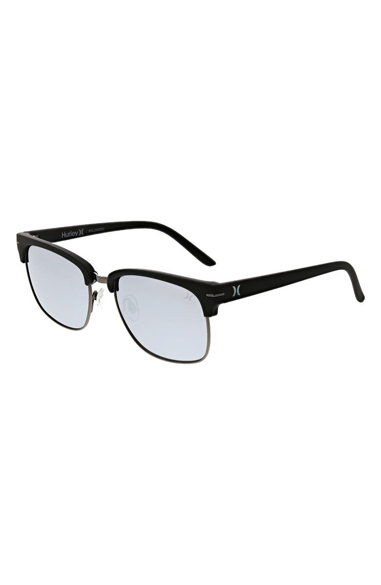 Hurley Retro 56mm Polarized Square Sunglasses, Alternate, color, Black