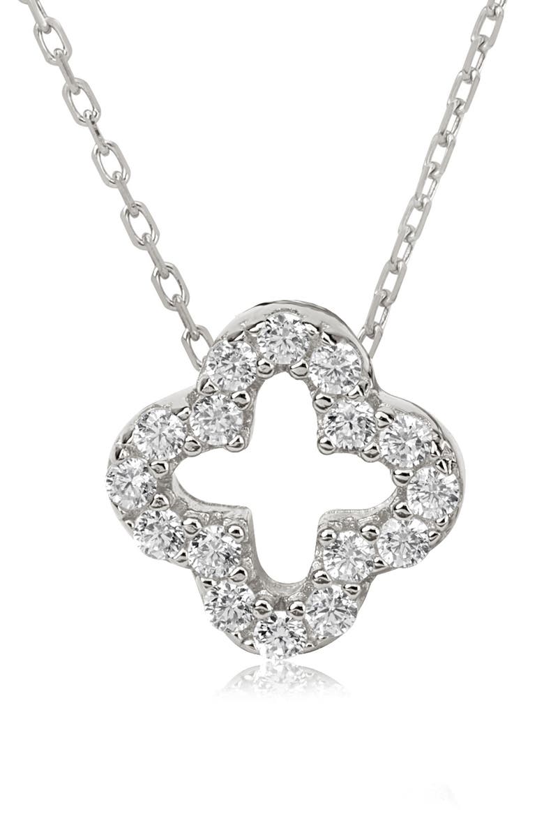 SUZY LEVIAN Sterling Silver CZ Clover Pendant Necklace, Main, color, 