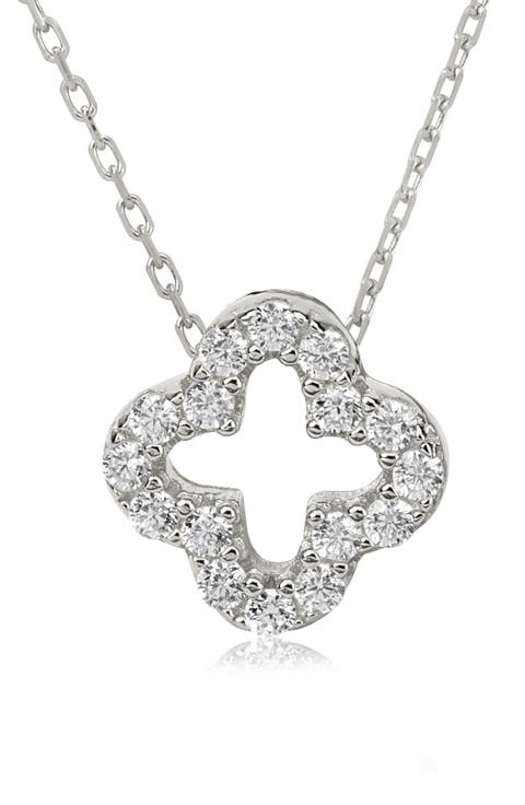 Sterling Silver CZ Clover Pendant Necklace