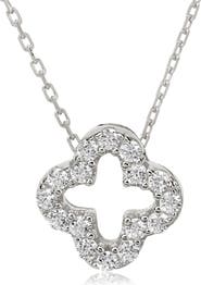 SUZY LEVIAN Sterling Silver CZ Clover Pendant Necklace