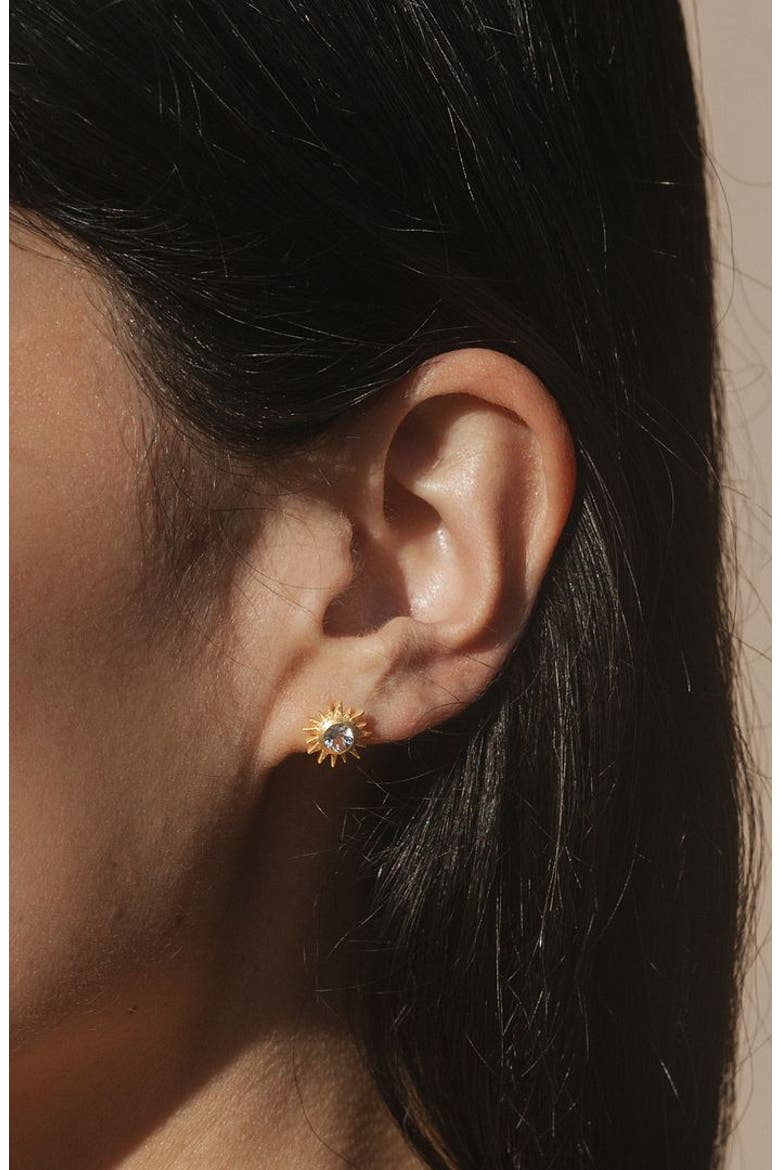 Light Seeker White Topaz Starburst Stud Earrings, Alternate, color, Gold