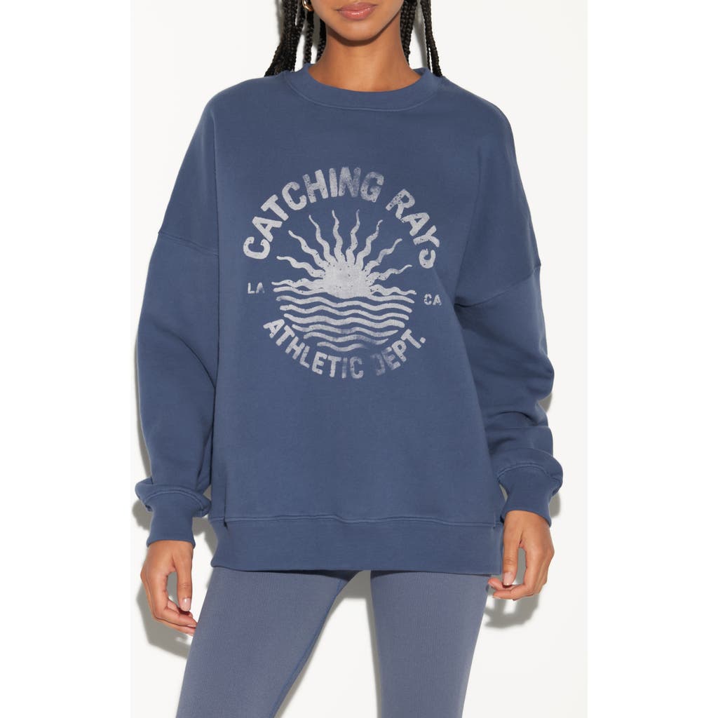 Spiritual Gangster Catching Rays Oversize Cotton Graphic Sweatshirt In Blue