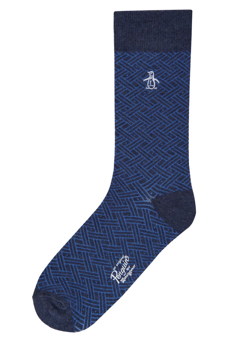 Leon Connected Stretch Cotton Dress Socks, Main, color, NAVY