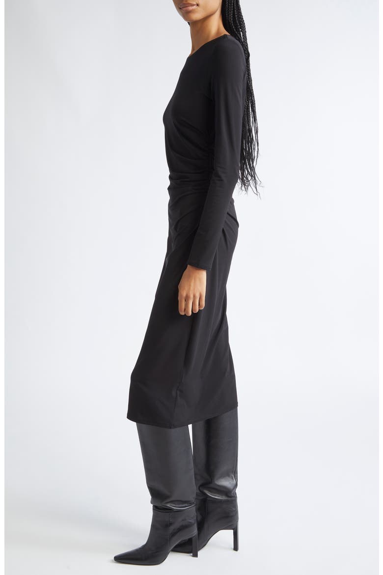 Long Sleeve Ruched Jersey Midi Dress, Alternate, color, BLACK