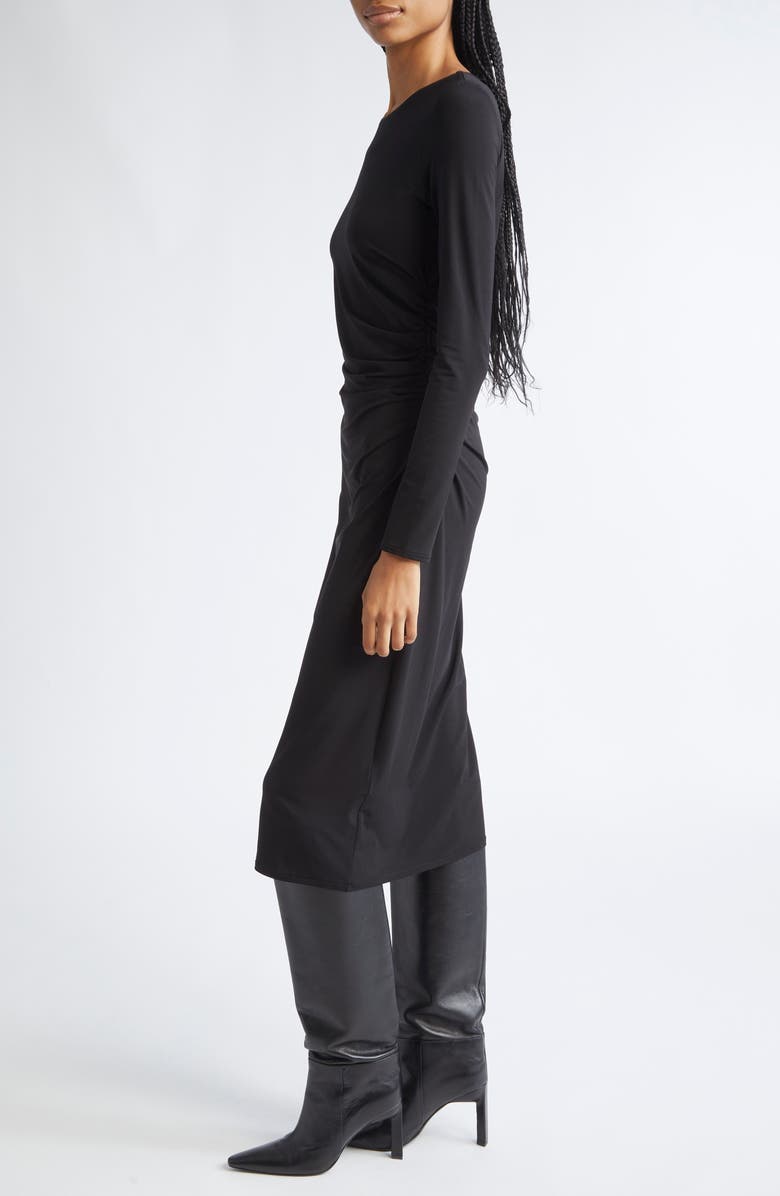Max Mara Studio Long Sleeve Ruched Jersey Midi Dress, Alternate, color, Black