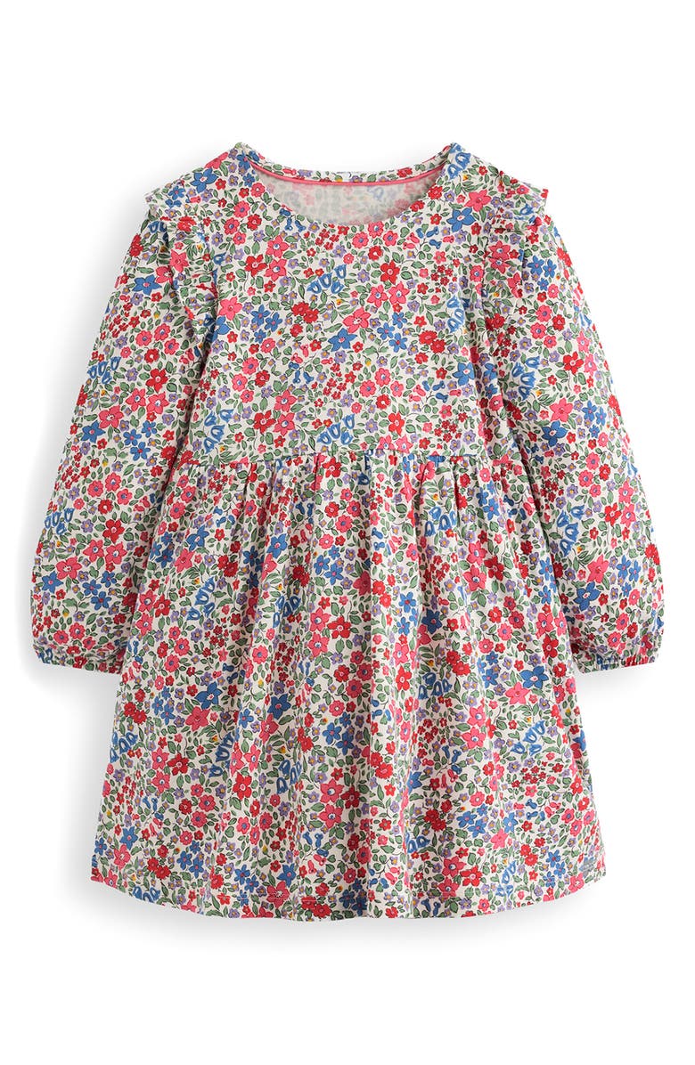 Mini Boden Kids' Frill Sleeve Cotton Jersey Dress, Main, color, Rose Pink Flowerbed