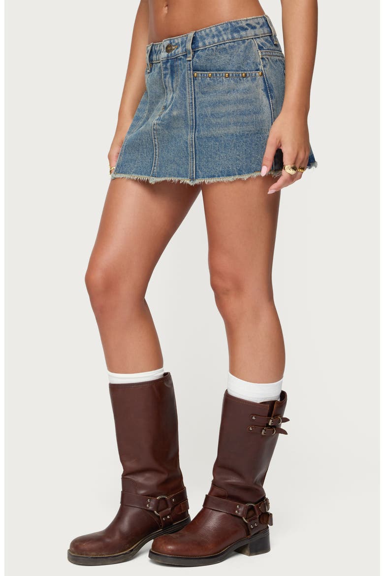 Keiko Studded Low Rise Denim Miniskirt, Alternate, color, BLUE