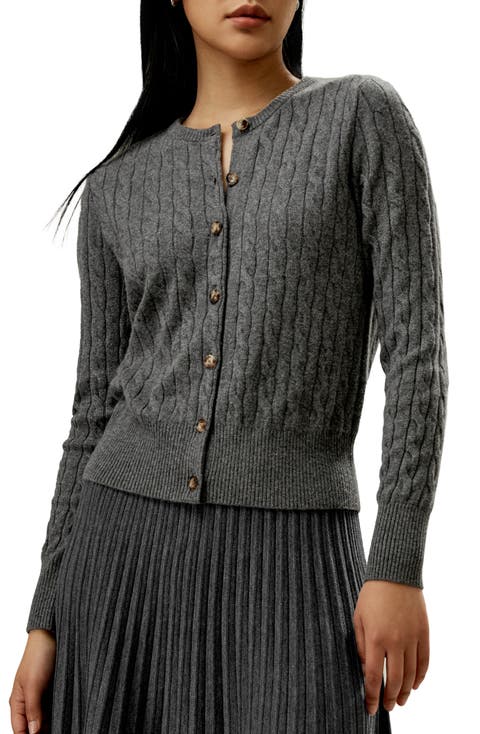 Cable-Knit Cashmere Crewneck Cardigan