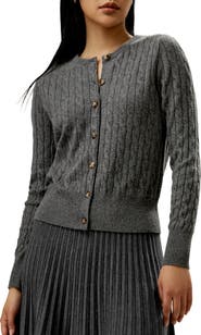 Lilysilk Cable-Knit Cashmere Crewneck Cardigan