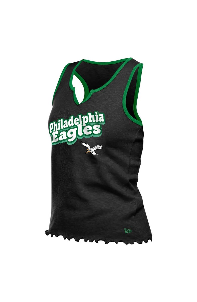 New Era Women's New Era  Black Philadelphia Eagles Lettuce Hem Notch Neck Tri-Blend Tank Top, Alternate, color, 