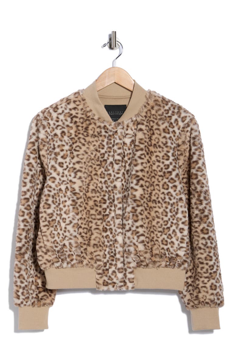 Luxe Faux Fur Zip Bomber Jacket, Alternate, color, COCOA LEOPARD