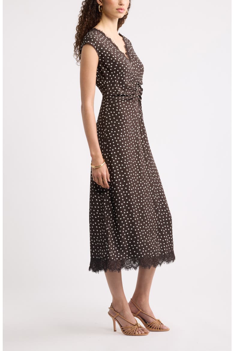 Lace Trim Midi Dress, Alternate, color, BROWN- IVORY QUYNH DOT