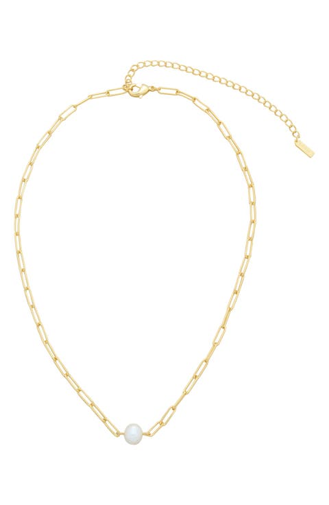 Freshwater Pearl Paper Clip Chain Necklace