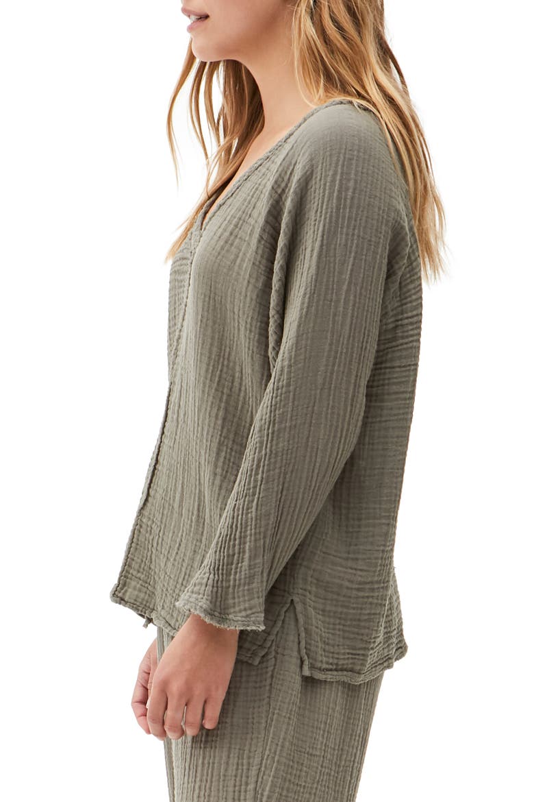 Gio Flare Sleeve Cotton Gauze Top, Alternate, color, OLIVE