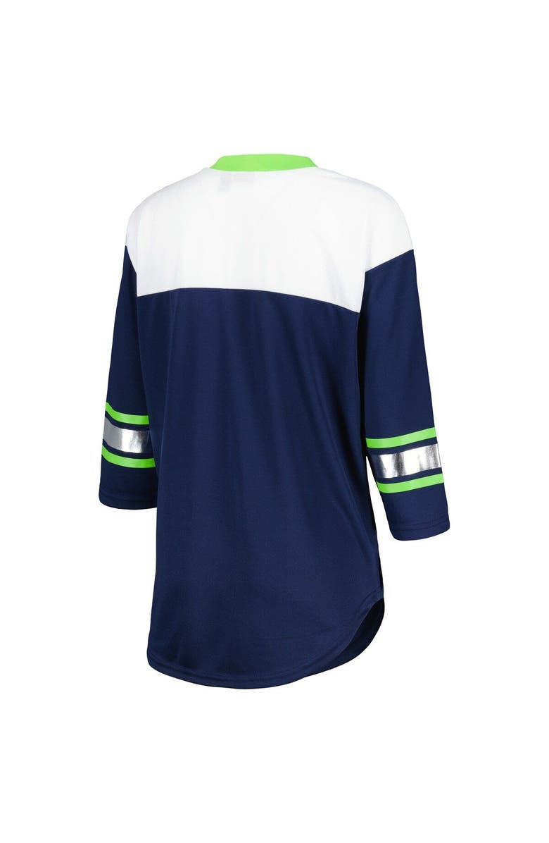 G-III 4HER BY CARL BANKS Women's G-III 4Her by Carl Banks College Navy/White Seattle Seahawks Double Team 3/4-Sleeve Lace-Up T-Shirt, Alternate, color, Navy