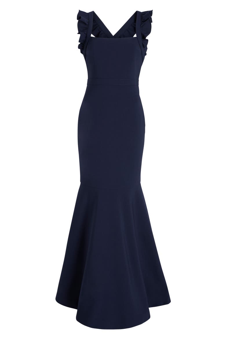 Hara Ruffle Strap Trumpet Gown, Alternate, color, NAVY