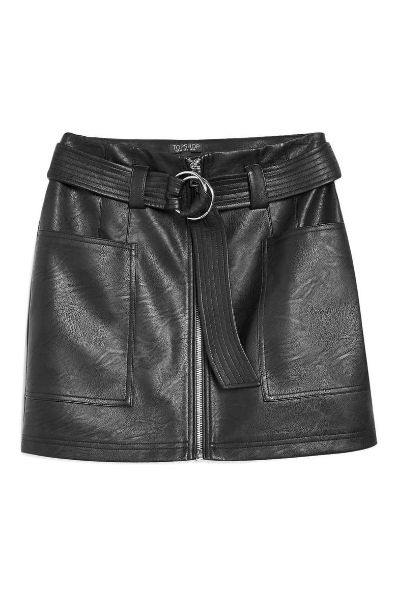 Front Zip Faux Leather Miniskirt, Alternate, color, BLACK