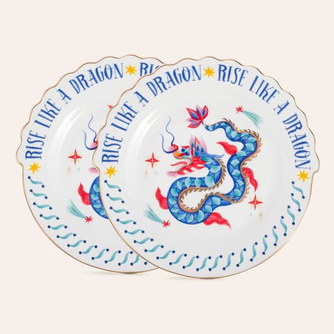 Luohu Porcelain Cake Plate Dragon 8 In Set Of 3