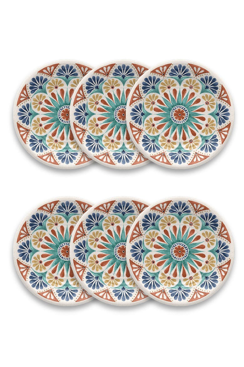 Desert Rio Set of Six Melamine Salad Plates, Main, color, WHITE MULTI