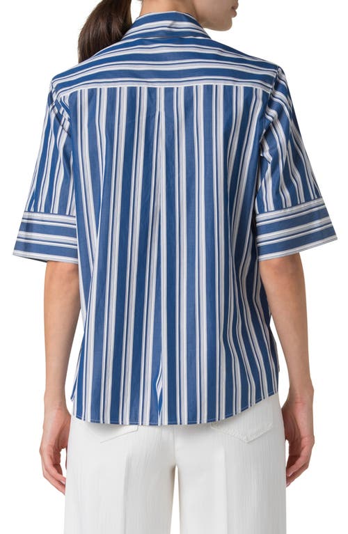 AKRIS PUNTO AKRIS PUNTO STRIPE HALF ZIP COTTON SHIRT