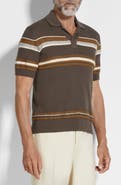 ZEGNA Stripe Cotton & Silk Polo Sweater