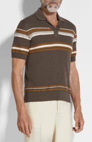 ZEGNA Stripe Cotton & Silk Polo Sweater
